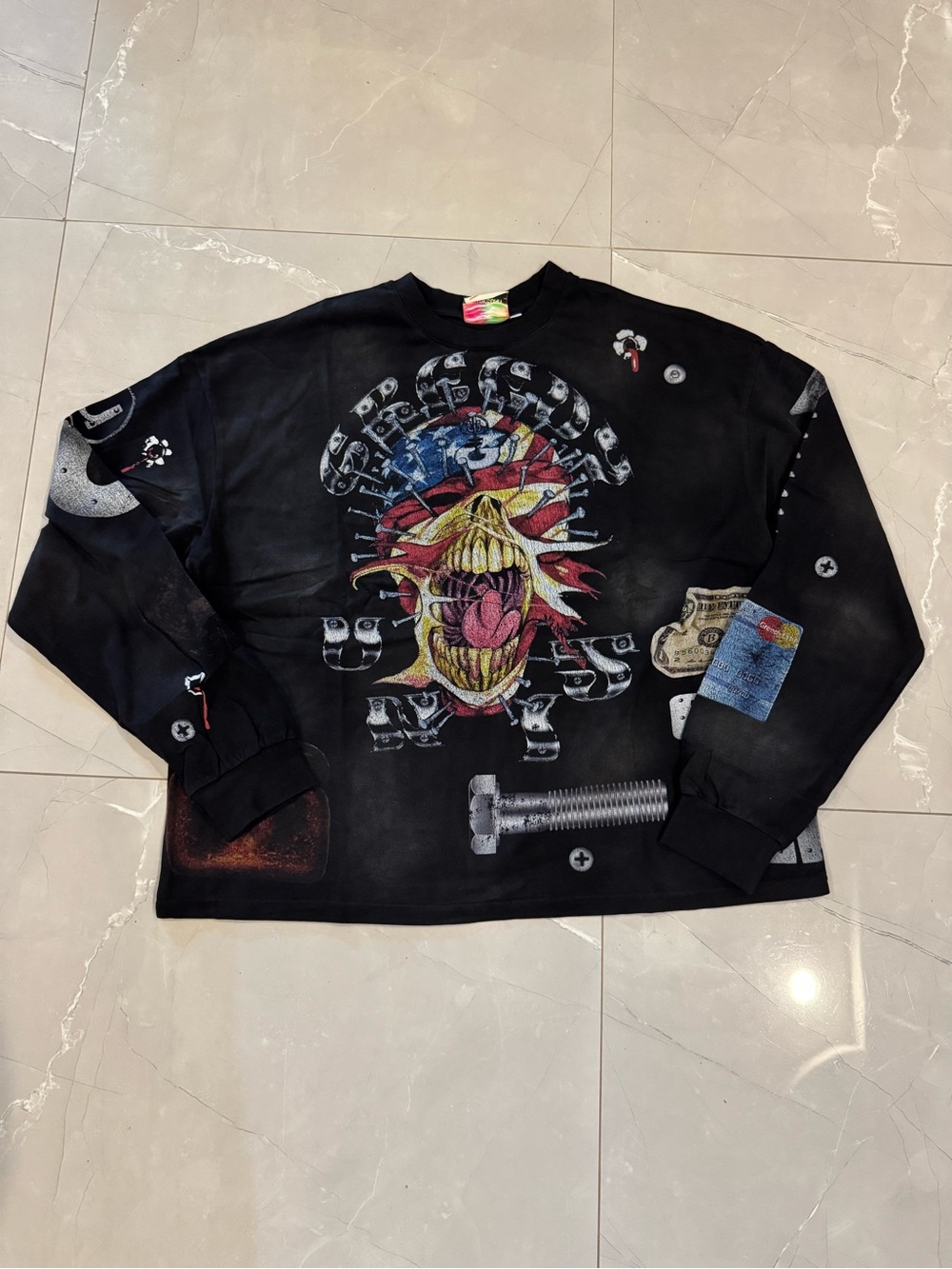 Greedy of the unit Black Graphic Skull Crewneck Sweater - Men